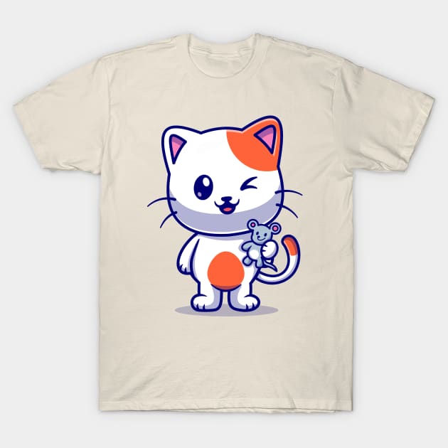 Cute Cat Catches Baby Mouse Cartoon T-Shirt by Catalyst Labs